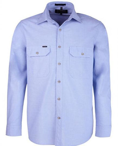 Men's Chambray Front Flap dual Pocket, Classic Fit L/S Shirt