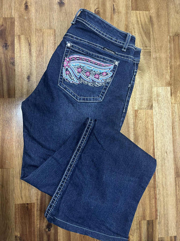 Preloved - Ladies Pure Western Bling Stretch Jeans Boot Cut - Size 12 - 34 Leg