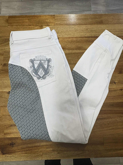 PreLoved- QJRW Equestrian White/Grey breeches(new)- 12