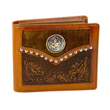 Wallet - Leather - Tan - Floral Tooling - Cowhide Hair-on - Bull Rider - Square