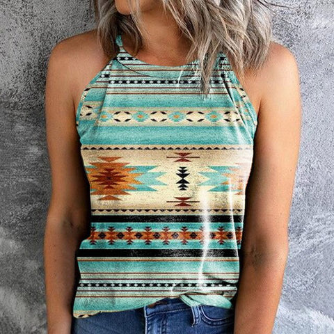 Aztec Women Sleeveless Shirt - Turquoise