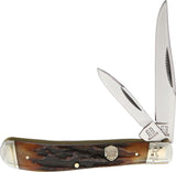 Rough Ryder Trapper Brown Stag Bone Folding Knife RR1848