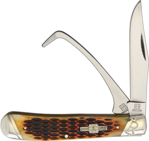 Rough Ryder - Equestrian Trapper Jigged Amber Bone Folding Knife - RR1971